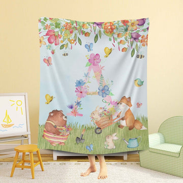 FUNSTUFFPRINT Custom Floral Alphabet Blanket, Farm Animal Baby Blanket, Spring Flowers Nursery Blanket, Personalized Baby Shower Gift, Kids Birthday Present