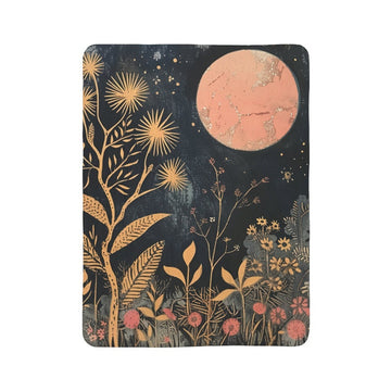 FUNSTUFFPRINT Boho Celestial Moon & Stars Fleece Sherpa Throw Blanket, Floral Blanket, Moon Tapestry Aesthetic Blanket, Home Decor Gift, Housewarming Gift