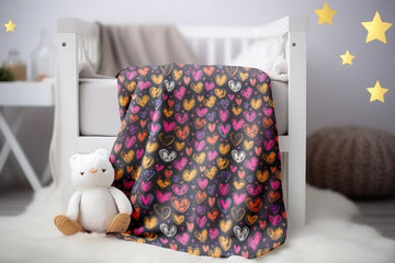 FUNSTUFFPRINT Colorful Neon Hearts Blanket, Hearts Swaddle Blanket, Baby Girl Blanket, Childrens Kids Blankets, Sherpa Blanket, Velveteen Blanket