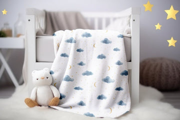 FUNSTUFFPRINT Moon and Clouds Blanket, Baby Boy Swaddle, Newborn Swaddle, Cozy Girl Swaddle Blanket, Gift for Baby Girl, Sherpa Blanket, Velveteen Blanket