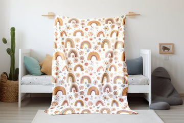 FUNSTUFFPRINT Rainbows and Flowers Blanket, Baby Shower Gift, Floral Blanket, Baby Girl Blanket, Velveteen Blanket Swaddle, Kids Blanket, Sherpa Blanket