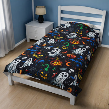 FUNSTUFFPRINT Cute Halloween Blanket Blanket Spooky Blanket Ghosts Pumpkins Magic Candy Corn Halloween Gift for Her Kids Blanket