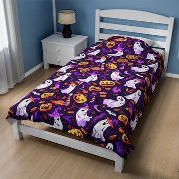 FUNSTUFFPRINT Cute Halloween Blanket Scary Blanket Spooky Blanket Ghosts Pumpkins Magic Candy Corn Halloween Gift for Her Kids Blanket