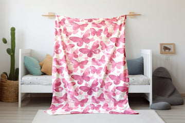 FUNSTUFFPRINT Pink Butterflies Baby Blanket, Baby Girl Swaddle Blanket, Expecting Mom Gift, Pink Baby Shower Gift, Butterfly Baby Keepsake, Sherpa Blanket