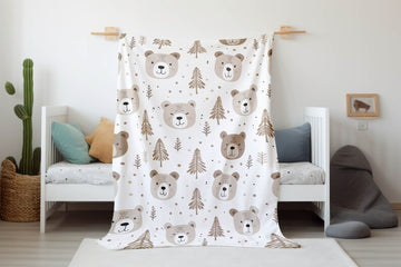 FUNSTUFFPRINT Bear Baby Boy Blanket, Nursery Baby Blanket, Baby Shower Gift, Expecting Mom Gift, Infant Swaddle Blanket, Kids Blanket, Sherpa Blanket