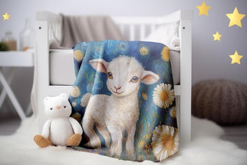 FUNSTUFFPRINT Cute Lamb Blanket Print, Whimsical Baby Lamb Velveteen Blanket, Sherpa Baby Blanket Nursery Decor, Baby Girl Blanket, Christmas Blanket