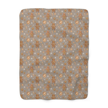 FUNSTUFFPRINT Festive Gingerbread Holiday Blanket | Cozy Holiday Christmas Throw | Warm Winter Sherpa Blanket | Holiday Home Decor