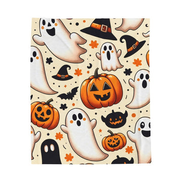 FUNSTUFFPRINT Cute Halloween blanket, pumpkin blanket, ghost blanket, Halloween throw, fall throw, velveteen blanket, Halloween bedding, Halloween decor