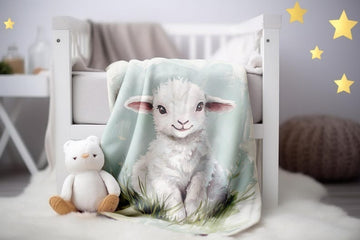 FUNSTUFFPRINT Whimsical Baby Lamb Velveteen Blanket, Cute Lamb Blanket, Sherpa Baby Blanket, Nursery Decor, Baby Girl Blanket, Cozy Blanket, Baby Blanket