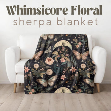 FUNSTUFFPRINT Whimsicore Aesthetic Lunar Moth Floral Sherpa Blanket, Soft and Cozy Blanket, Unique Christmas Gift Idea, Throw for Couch, Witchy Gifts