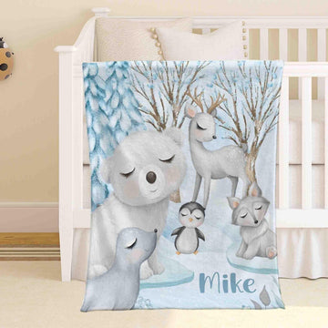 FUNSTUFFPRINT Custom Arctic Animals Blanket Winter Snow Animal Nursery Blanket Custom Photo Throw Personalized Newborn Gift Kids Custom Blanket Gift for New Mom