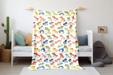 FUNSTUFFPRINT Colorful Frogs Baby Blanket, Baby Blanket, Sherpa Blanket, Baby Girl Swaddle Blanket, Velveteen Blanket, Baby Shower Gift, Baby Keepsake