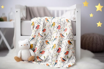 FUNSTUFFPRINT Whimsical Birds Baby Blanket, Animal Baby Keepsake, Baby Shower Gift, Infant Swaddle, Baby Girl Blanket, Sherpa Blanket, Velveteen Blanket