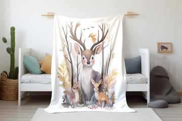 FUNSTUFFPRINT Boho Woodland Baby Blanket, Baby Swaddle Blanket, Baby Blanket, Woodland Deer Keepsake, Sherpa Blanket, Velveteen Blanket, Baby Shower Gift