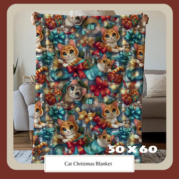 FUNSTUFFPRINT Cat Christmas Blanket for Cat Lovers, Cozy Fuzzy Throw Blanket, Cath Themed Gift, Gift for Reader, Cat Mom or Dad