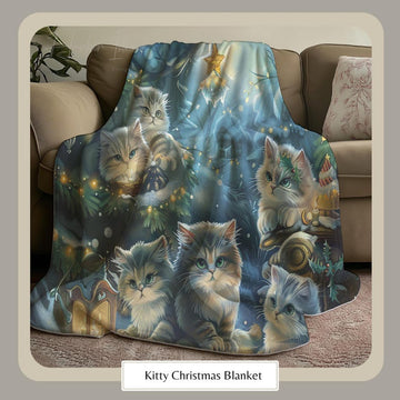 FUNSTUFFPRINT Cute kittens winter wonderland blanket cozy cat lover gift decorative throw warm pet blankets holiday cuddle blanket