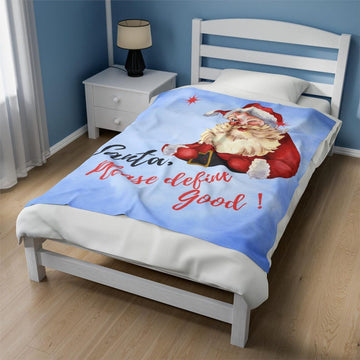 FUNSTUFFPRINT Santa Blanket, Please Define Good Velveteen Plush Blanket, Item #4126, Define Good Santa Ultra Soft Velveteen Plush Blanket, 3 Sizes