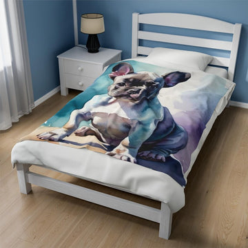 FUNSTUFFPRINT French Bulldog Velveteen Plush Blanket, Item #4131, Beautiful French Bulldog on Super Soft Blanket, Velveteen Blanket