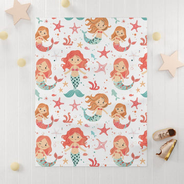 FUNSTUFFPRINT mermaid baby blanket, soft fleece blanket for baby, cute christmas gift for new mom, ocean theme nursery, coastal baby shower decor