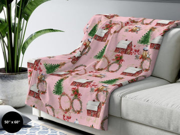 FUNSTUFFPRINT Christmas Blanket| Farmhouse Christmas Home Decor| Rustic Pink Christmas| Holiday Blanket| Home Living Room| Christmas Gift| Cabin Blanket