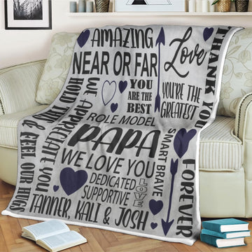 FUNSTUFFPRINT Heart blanket papa gifts blanket Grandpa custom gifts Grandfather PawPaw gifts Grandpa PopPop Grandpa Father's Day gifts personalized Pops