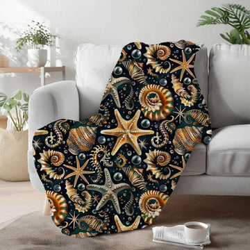 FUNSTUFFPRINT Starfish And Shells Coastal Throw Blanket, Nautical Christmas Gift For Best Friend, Beach Lover Gift, Ocean Theme Decor, Beach Bedding