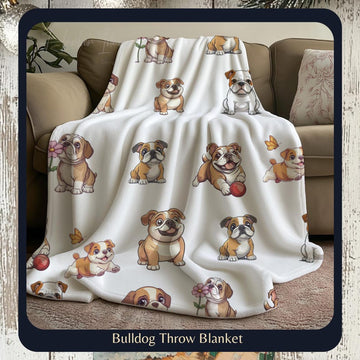 FUNSTUFFPRINT Adorable Bulldog Puppy Blanket, Cozy Pet Lovers Throw Blanket, Cute Animal Companions, Perfect Gift for Pet Owners
