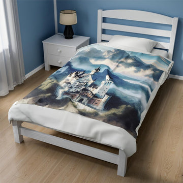FUNSTUFFPRINT Neuschwanstein Castle Velveteen Plush Blanket, Item #4135, Beautiful Luxurious Ultra-Soft Castle Blanket