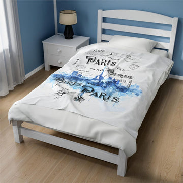 FUNSTUFFPRINT Blue Paris Eiffel Tower, Velveteen Plush Blanket, Item #4136, Paris Plush Velveteen Blanket, Paris Eiffel Tower Blanket