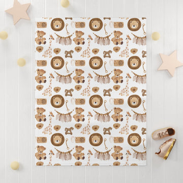 FUNSTUFFPRINT boho fleece blanket for baby, safari animal nursery decor, cute christmas gift for new mom, baby shower gift for boy, newborn photo prop