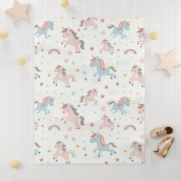 FUNSTUFFPRINT soft fleece baby blanket, pink and blue unicorns and rainbows, nursery decor for baby girl, cute christmas gift for new mom, newborn baby