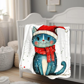 FUNSTUFFPRINT Christmas Cat Girl Blanket, Baby Girl Blanket, New Mom Gift, Baby Velveteen Blanket, Sherpa Blanket, Christmas Gift, Christmas Blankets