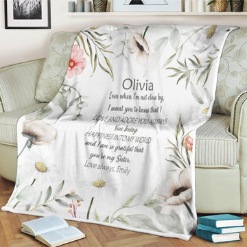 FUNSTUFFPRINT Flower blanket Sister gifts from sister personalized blanket seester personalized gift from sister brother love gifts custom sis sister