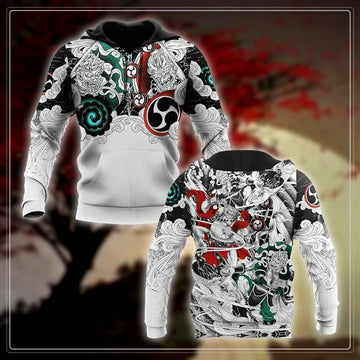 FUNSTUFFPRINT Japan Battle Of The Gods Fujin And Raijin 3D Hoodie and Zip Hoodie
