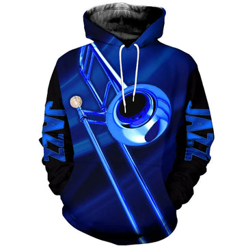 FUNSTUFFPRINT Jazz Trombone Blue 3D Hoodie and Zip Hoodie