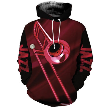 FUNSTUFFPRINT Jazz Trombone Red 3D Hoodie and Zip Hoodie