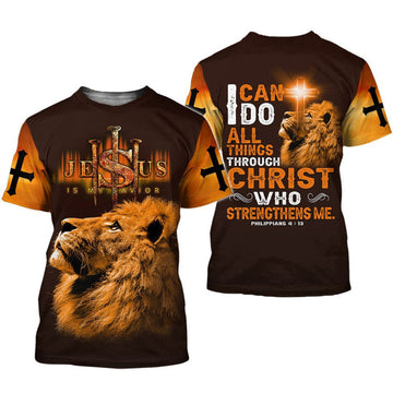 FUNSTUFFPRINT 3D All Over Print Jesus And Lion Hoodie T-Shirt For Men And Woman I Can Do All Things Through Christ Who Strengthens Me 3D T-shirt