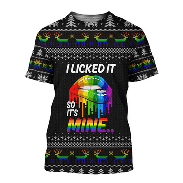 FUNSTUFFPRINT Pride 3D T-Shirts For Pride Month, I Licked It, So It Is Mine Rainbow Lips 3D T-shirt