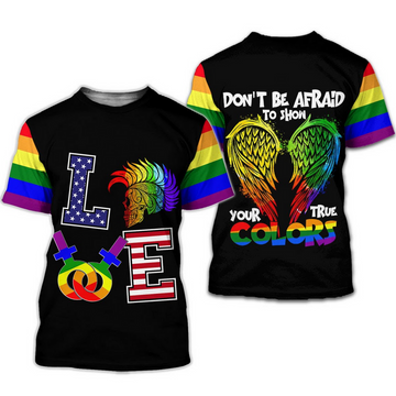 FUNSTUFFPRINT All Over Printed Pride Shirt For Women, Men, Don't Be Afraid To Show Your True Colors 3D T-shirt