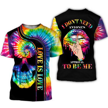 FUNSTUFFPRINT Skull Pride Shirt For Pride Month, I Don't Need Anyone Apprival To Be Me, Pride Shirt Men, LGBT 3D T-shirt