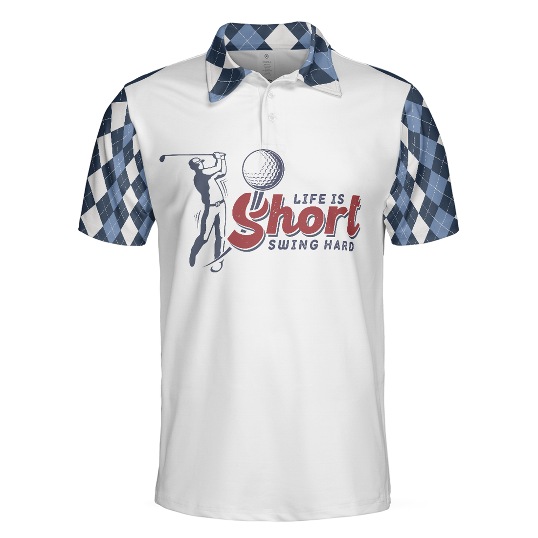 Life Is Short Swing Hard Short Sleeve Polo Shirt, Argyle Pattern Polo Shirt, Best Golf Shirt For Men