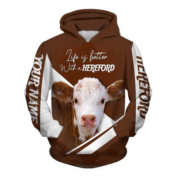 FUNSTUFFPRINT Life Is Better With A Hereford Cow Brown 3D Hoodie and Zip Hoodie