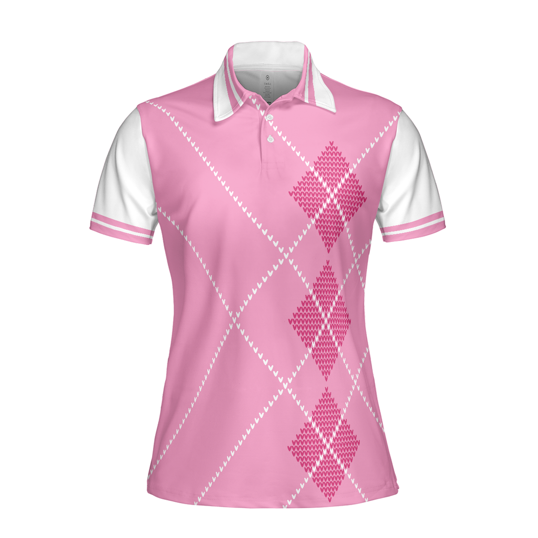 Pink Argyle Golf Women Polo Shirt, Eat Sleep Golf Repeat Golf Short Sleeve Shirt For Ladies, Gift For Golfers