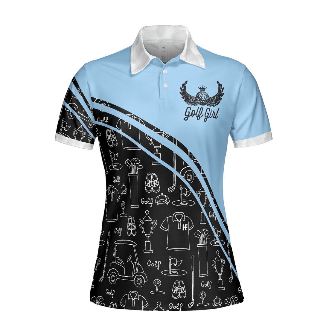 Golf Girl In Black And Blue Seamless Pattern, Golf Short Sleeve Women Polo Shirt, Cool Golf Shirt For Ladies, Best Gift For Women Golfers