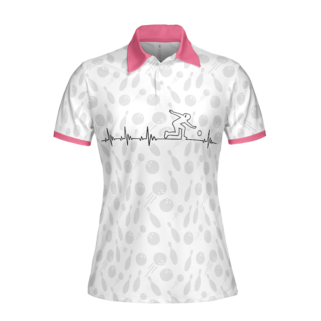 Bowling Is My Heart Bowling Short Sleeve Women Polo Shirt, Bowling Balls And Pins Pattern Polo Shirt For Ladies