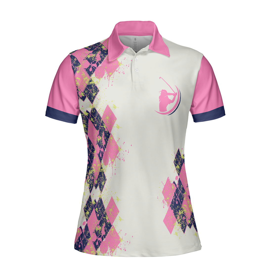 Pink And Navy Argyle Pattern Golf Short Sleeve Women Polo Shirt, I Know I Play Like A Girl Try To Keep Up Shirt For Ladies, Unique Female Golf Gift