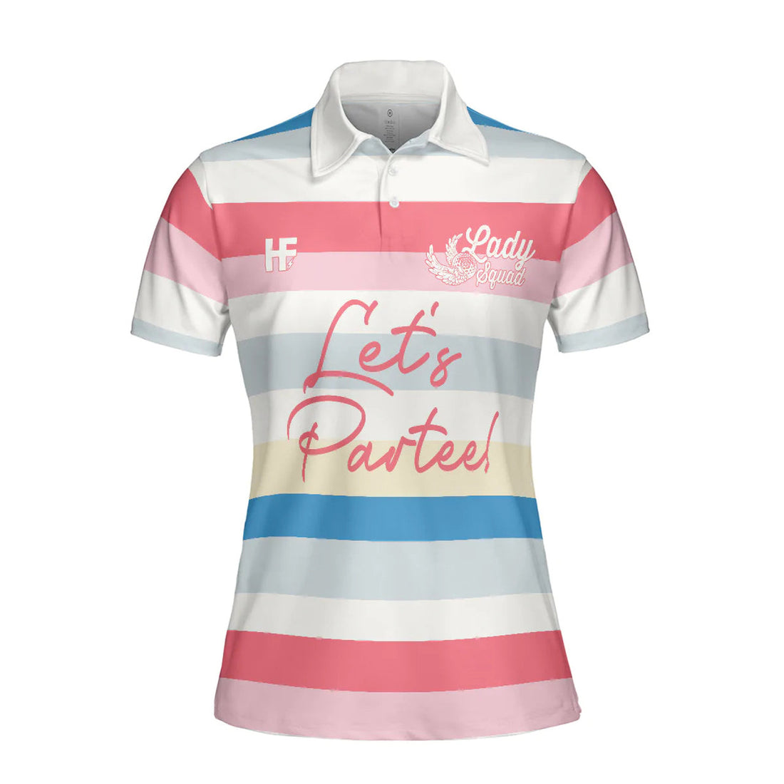 Girl Golf Women Polo Shirt, Let's Partee Short Sleeve Women Polo Shirt, Color Horizontal Line Pattern Golf Shirt For Female