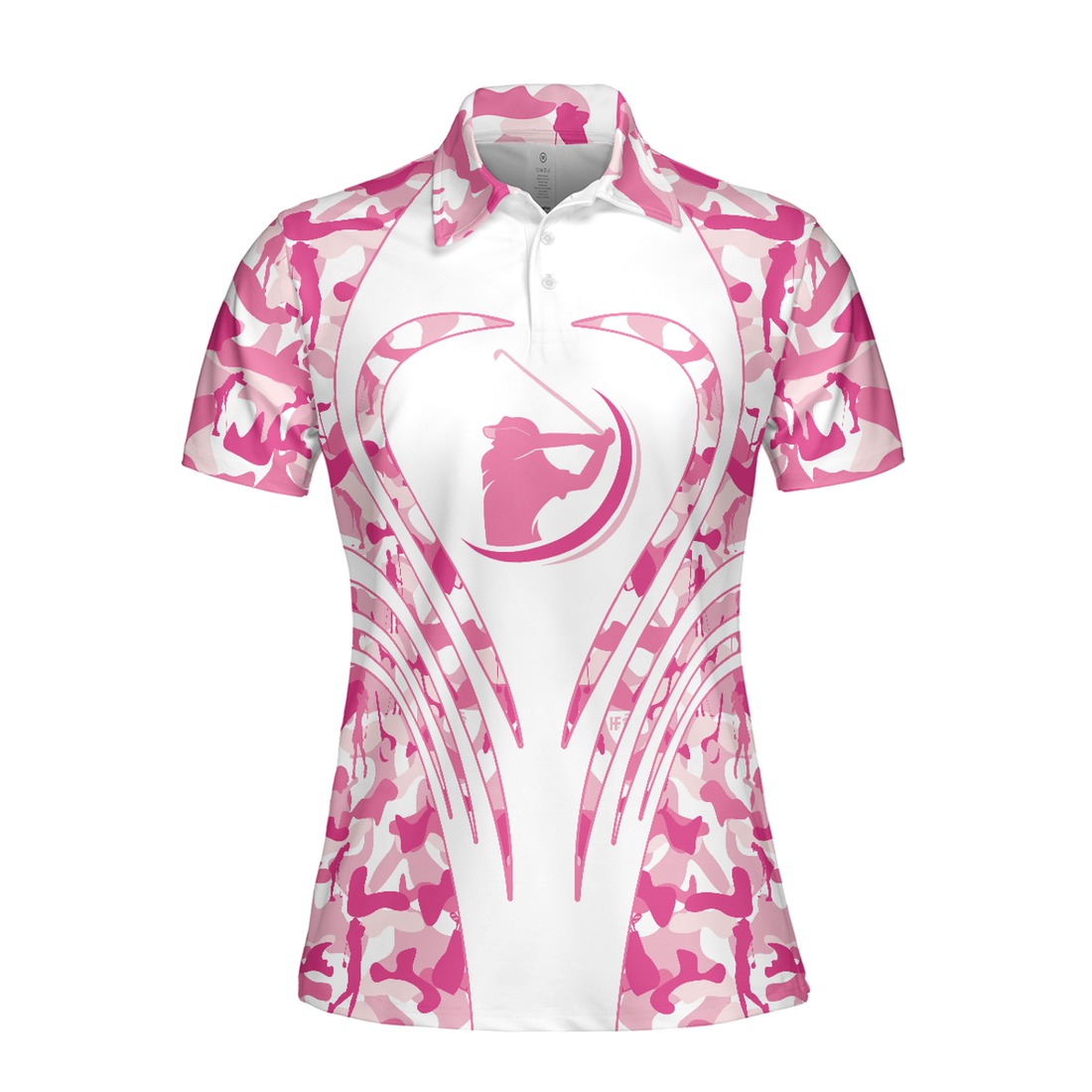 White Pink Camouflage Thinning Layout Golf Short Sleeve Women Polo Shirt, Best Golf Shirt For Female Golfers - Perfect Gift For Women