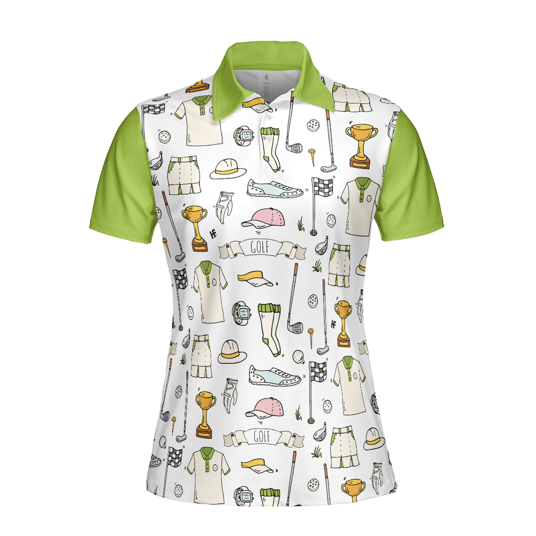 Golf Life In Green Short Sleeve Women Polo Shirt, Golf Symbol Pattern Polo Shirt For Ladies, Best Golf Shirt For Female
