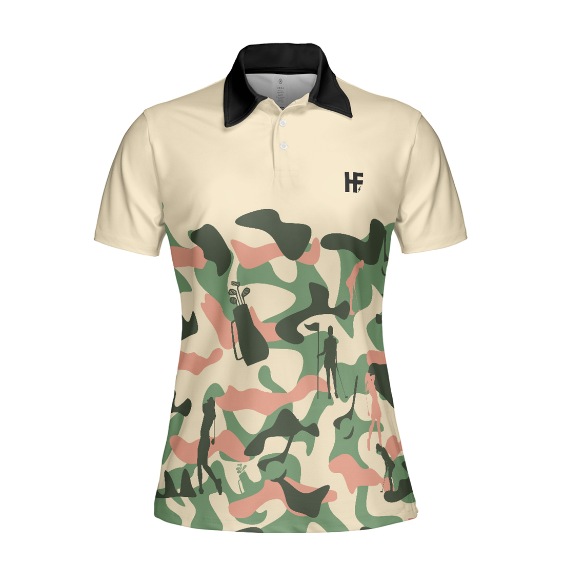 Camouflage Texture Golf Set For Woman Short Sleeve Women Polo Shirt, Camo Golf Shirt For Ladies, Unique Female Golf Gift